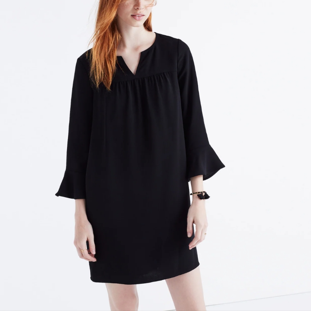 NEW Madewell True Black Starland Bell-Sleeve Shift Dress Size XS